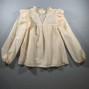 Entro Shirt Women's Light Peach Long Sleeve V-Neck Lined, Size Small